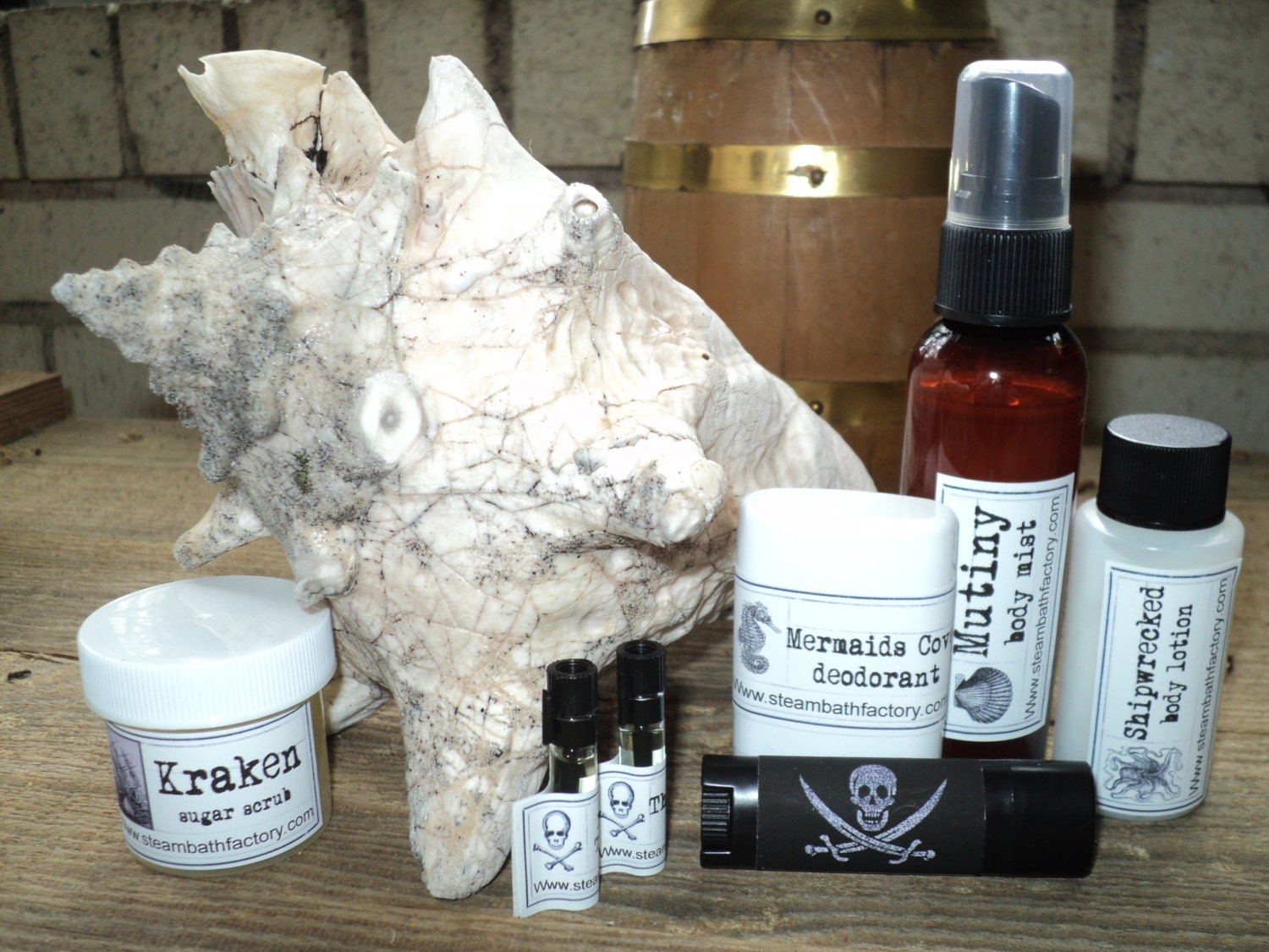 PIRATES PLUNDER Sample Box- Travel size soap, lotion, sugar scrub, body mist, perfume, deodorant, lip balm and more
