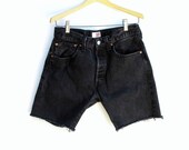 Levi's 501 Button Fly Jeans Black Denim Cut Off Shorts W 30 31