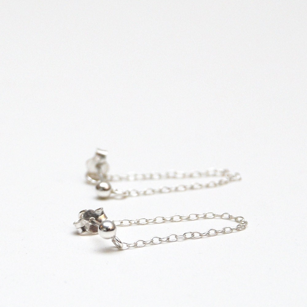 Tiny Ball & Chain Stud Earrings in Sterling Silver