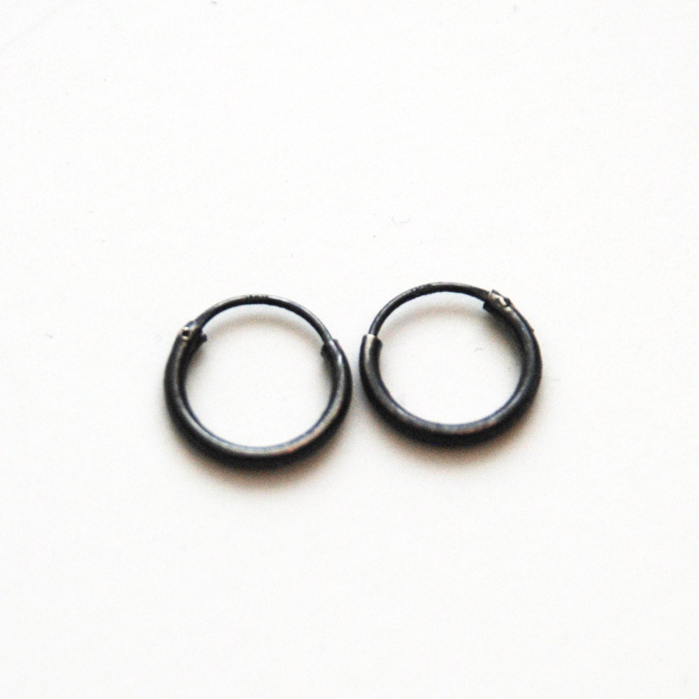 Classic Everyday Hoop Earrings in Distressed Black