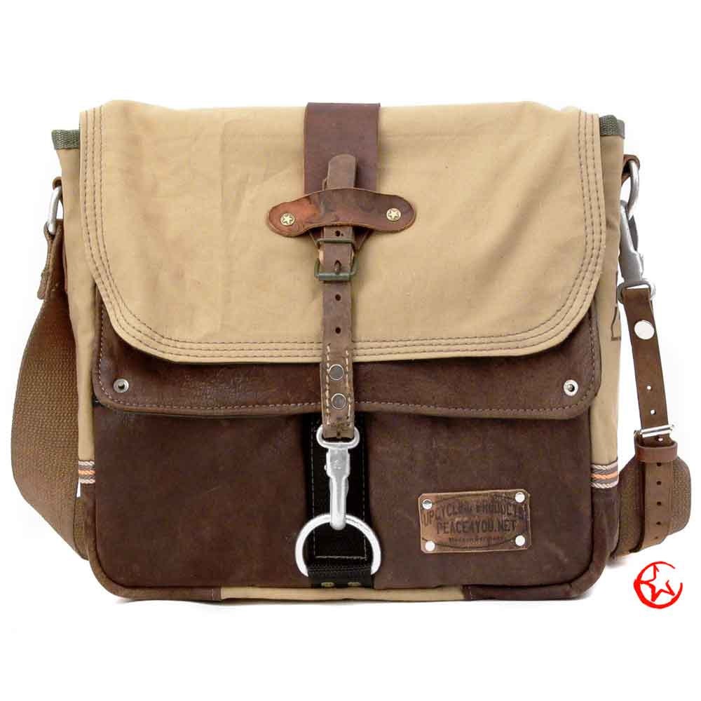 Leather Canvas Messenger Bag // Upcycled and Handmade by peace4you - Model paul-2045