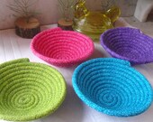 Vibrant Collection - Set of 4 Coiled Bowls - Bright Pink, Fuschia, Dark Purple, Lime Green, Peridot, Turquoise, Colorful, Instant Collection