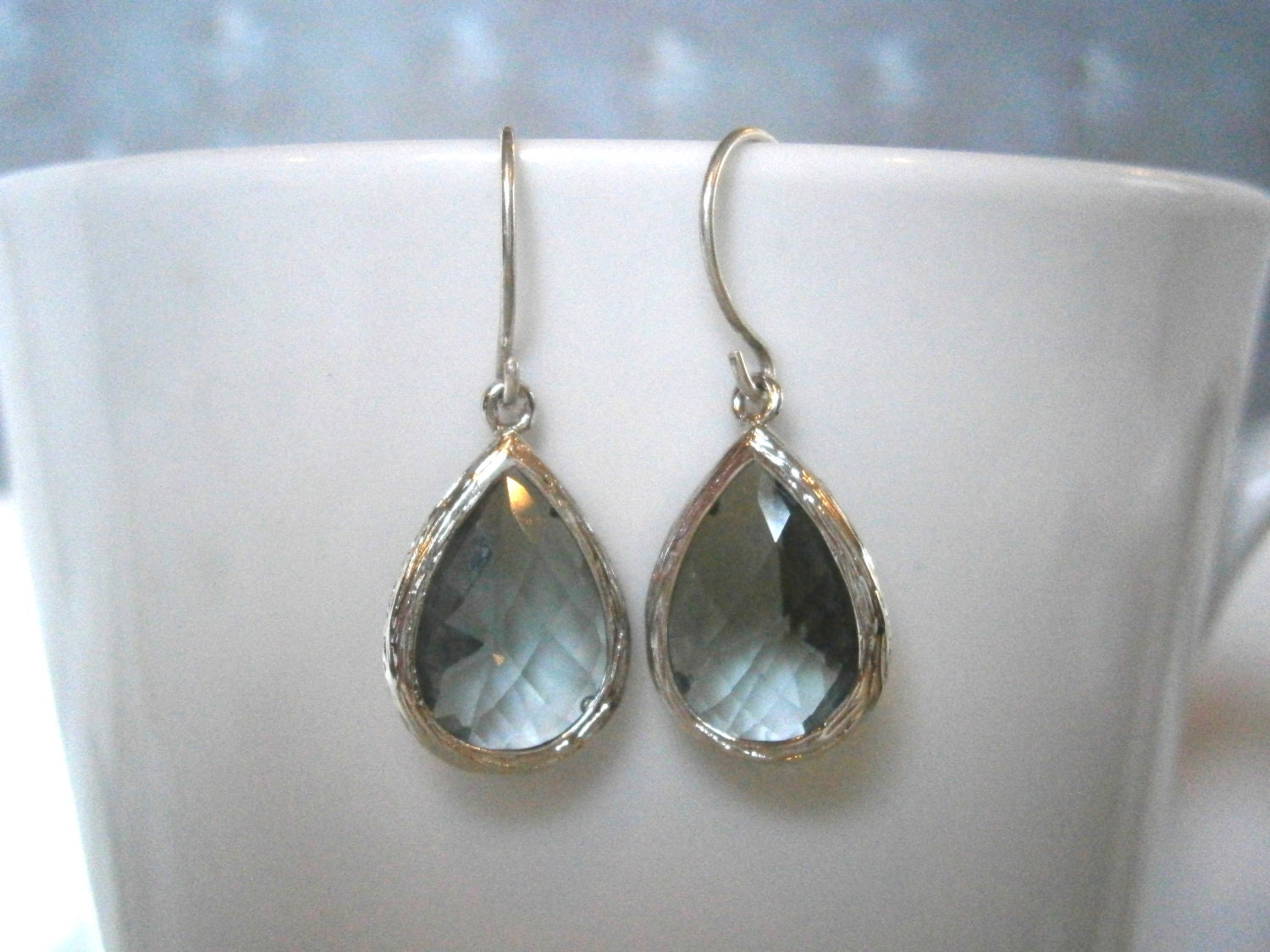 Grey Earrings, Teardrop Silver Earrings, Gray Earrings