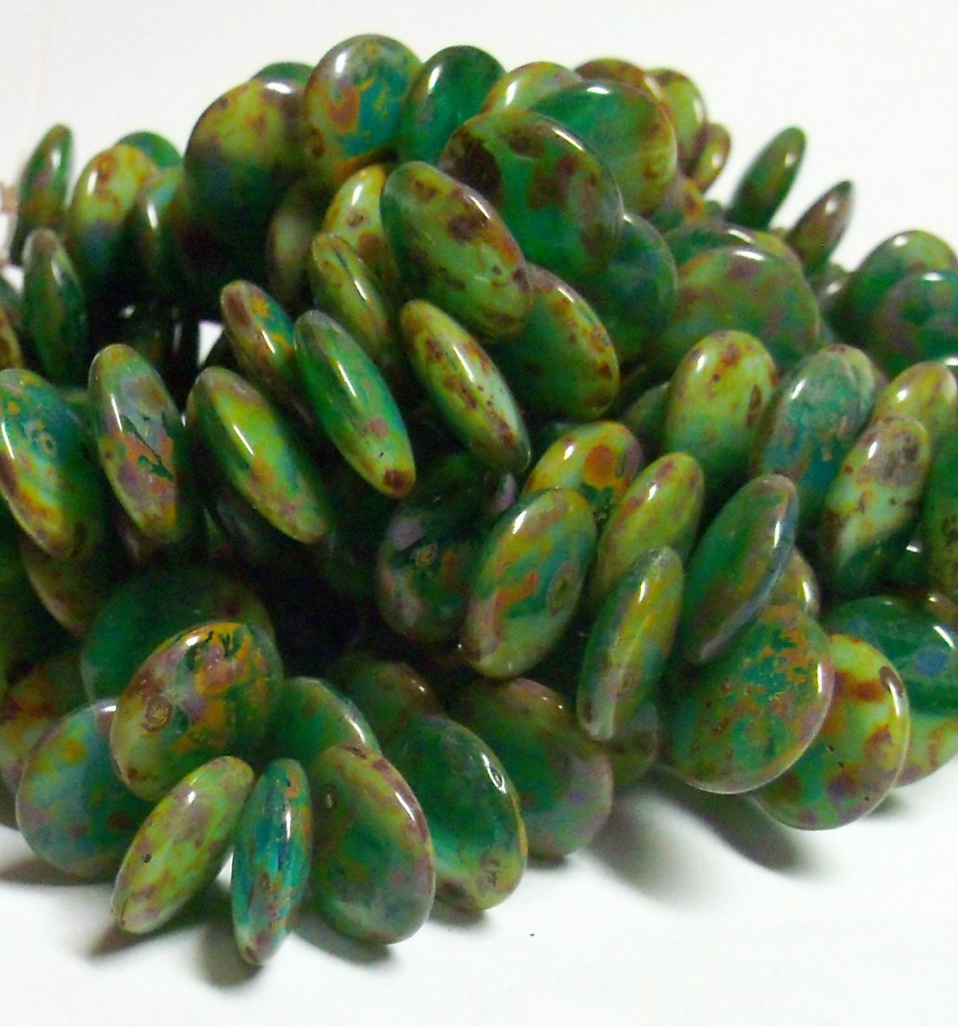 Czech Pressed Glass Top-drilled Lentils - 12mm - Flood Tide - 12 Beads