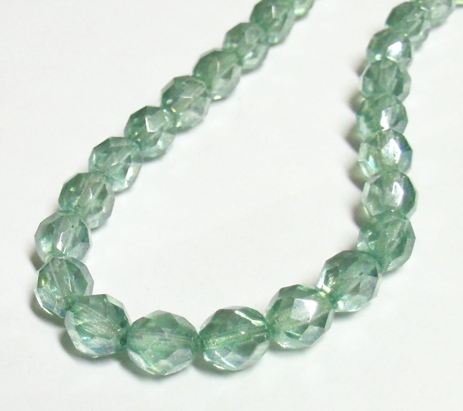 Czech Fire-Polished Glass Faceted Round - 8mm - Light Prairie Green Luster - 20 Beads