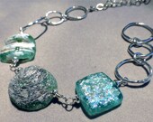 Ancient Roman Glass and Fine Silver Link Necklace
