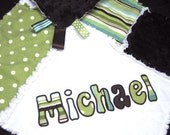 Personalized Rag Quilt Security Blanket- Chocolate, Sage, & White Boy Rag Lovie, baby lovies - child's name embroidered or 7 letter applique