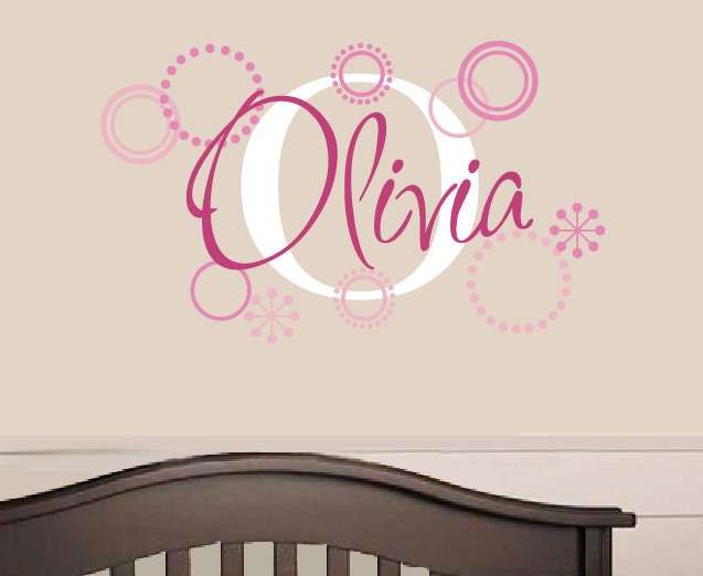 Name Decal - Childrens Wall Decal - Retro Circle Girl Personalized Name Decal