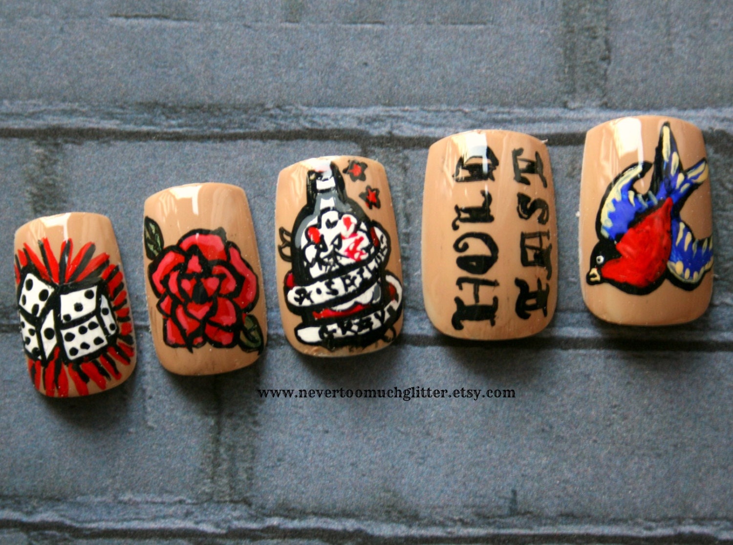 Japanese Nail Art- Sailor Jerry Tattoo Nails  (Custom)