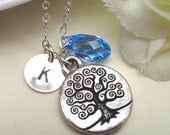 Tree Of Life Personalized Necklace Customize Your Birthstone And Initial Sterling silver