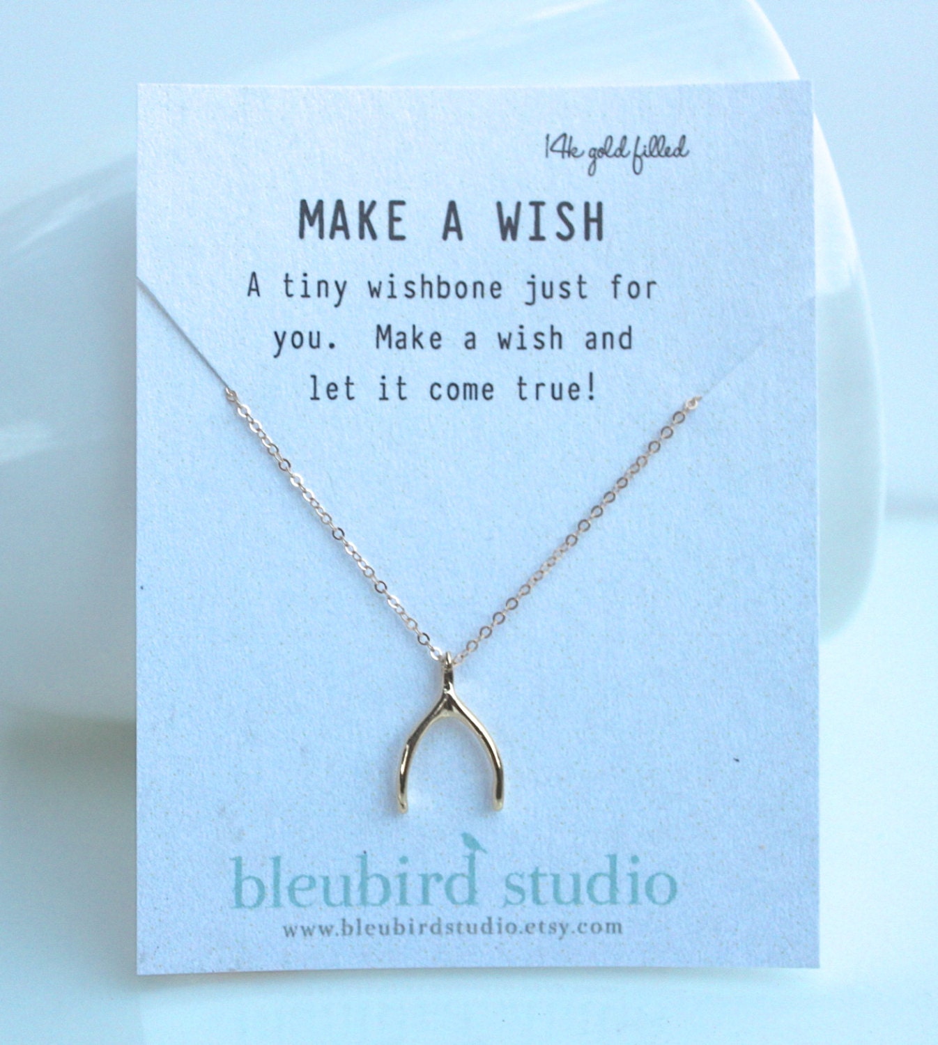 Gold Wishbone Necklace 14k Gold FIlled Chain / Make a Wish Necklace/ Lucky Jewelry/ Luck Necklace/ Wishbone Pendant Charm Custom Chain.