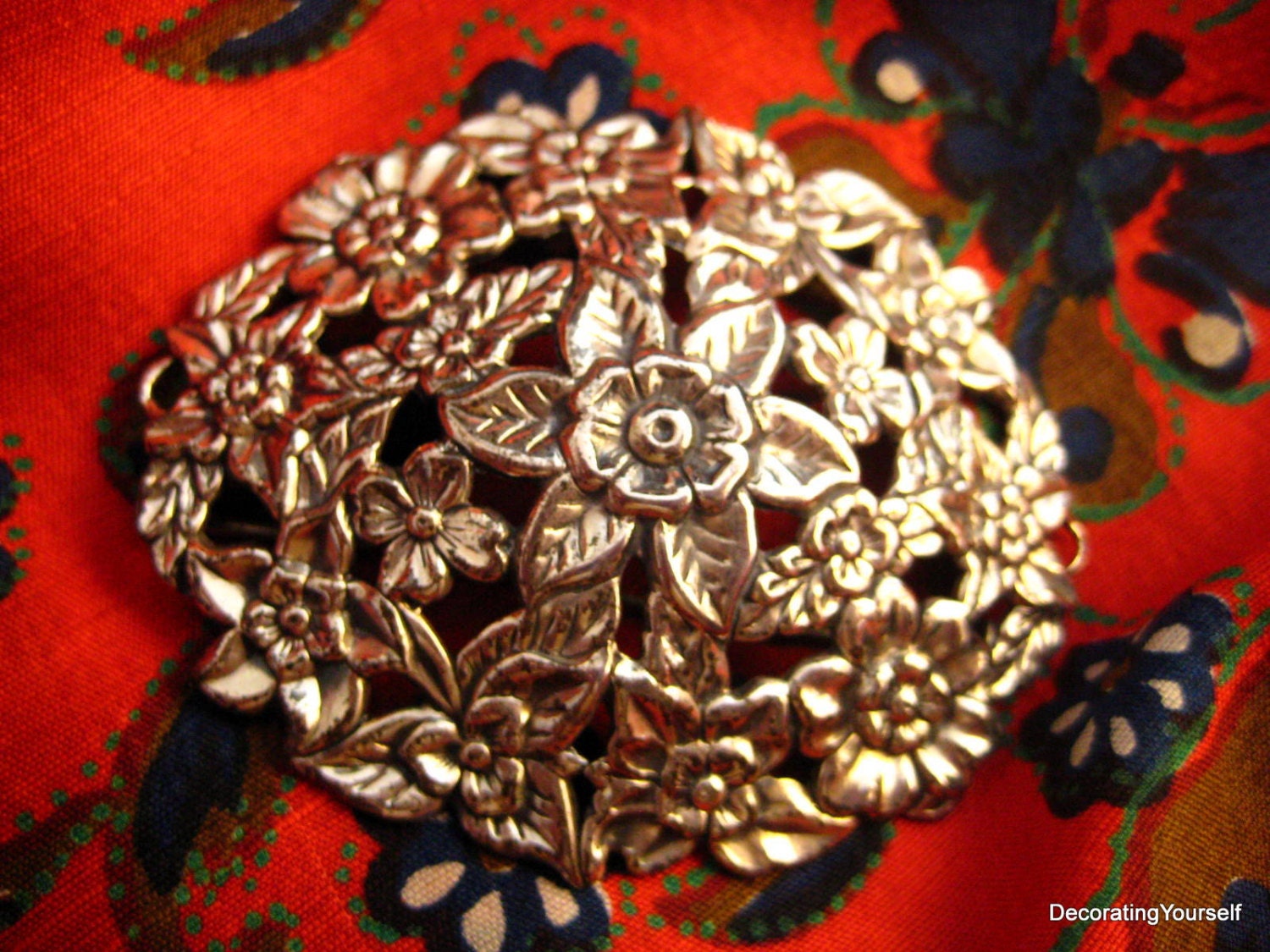 Antique Danecraft Felch & Co Sterling Floral Brooch Pin Large