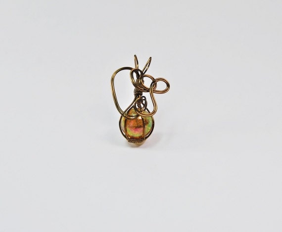Gold Iridescent Crackled Glass Wire Wrapped in Antique Bronze