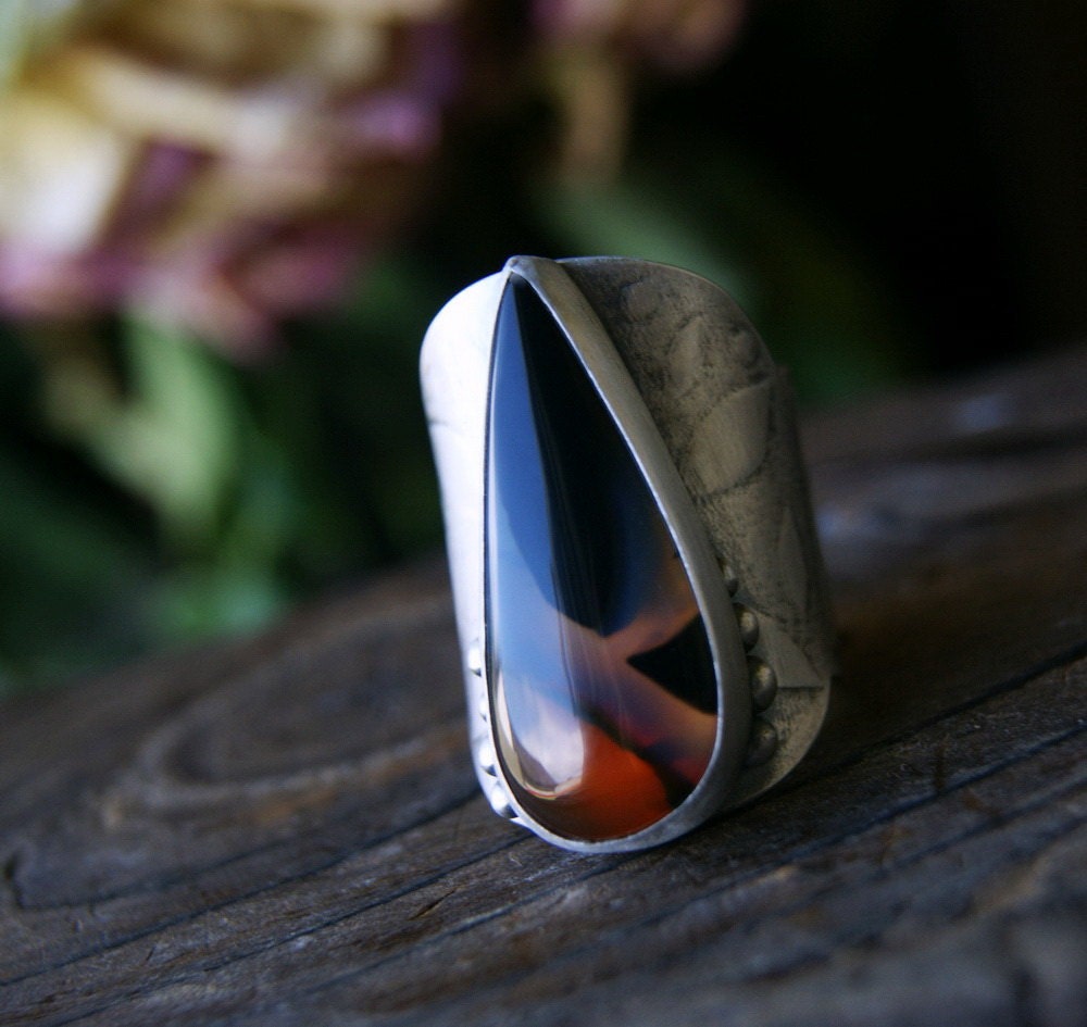 Reserved - Arrowhead Sunset - Montana Agate Sterling Silver Ring