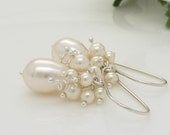 Ivory pearl cluster earrings, Ivory pearl drop earrings, Sterling silver bridal jewellery, Ivory pearl earrings, Ivory pearl wedding jewelry