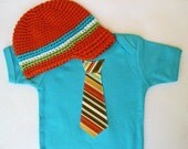 Easter, Spring Outfit 0-3m, 3-6m, 6-12m Get the Set and Save -- Beanie and Tie Onesie Blue, Brown, Red - Professional Baby Shower Gift Set