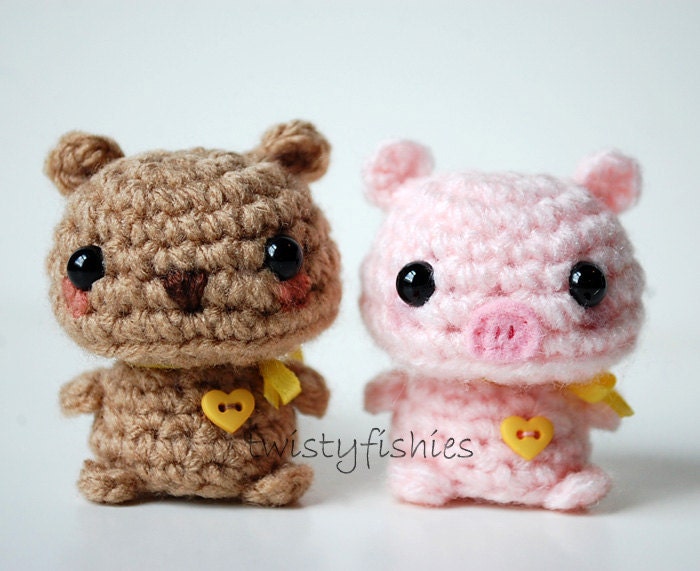 RESERVED Listing - Kawaii Mini Amigurumi Brown Squirrel and Pink Piglet Plush