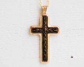 Vintage CROSS Pendant SARAH COVENTRY 1978 Limited Edition Cross Necklace Black & Gold