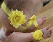Yellow Baby Barefoot Sandals and Headband