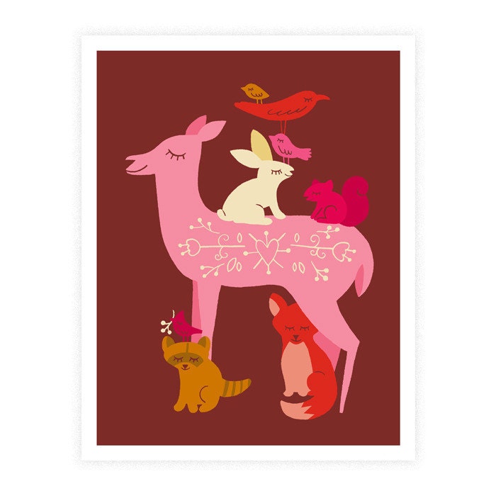 Deer and Friends fine art print, 11 x 14