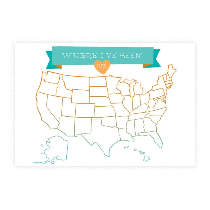 DIY Traveler's USA Map fine art print, 13 x 19