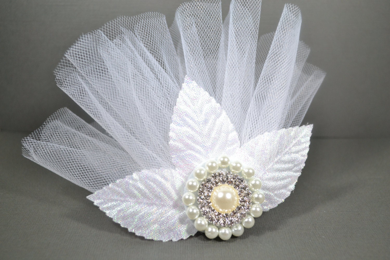 Leaf and Rhinestone Mini Tulle Veil Fascinator