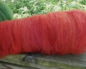 Warm Red Batt--Wet or Needle Felting or Hand Spinning--1 Ounce--Plant Dyed Domestic Wool