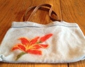 Light Blue Cashmere Purse with Daylillies