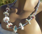 Statement Hand Painted Flower Necklace with glass beads
