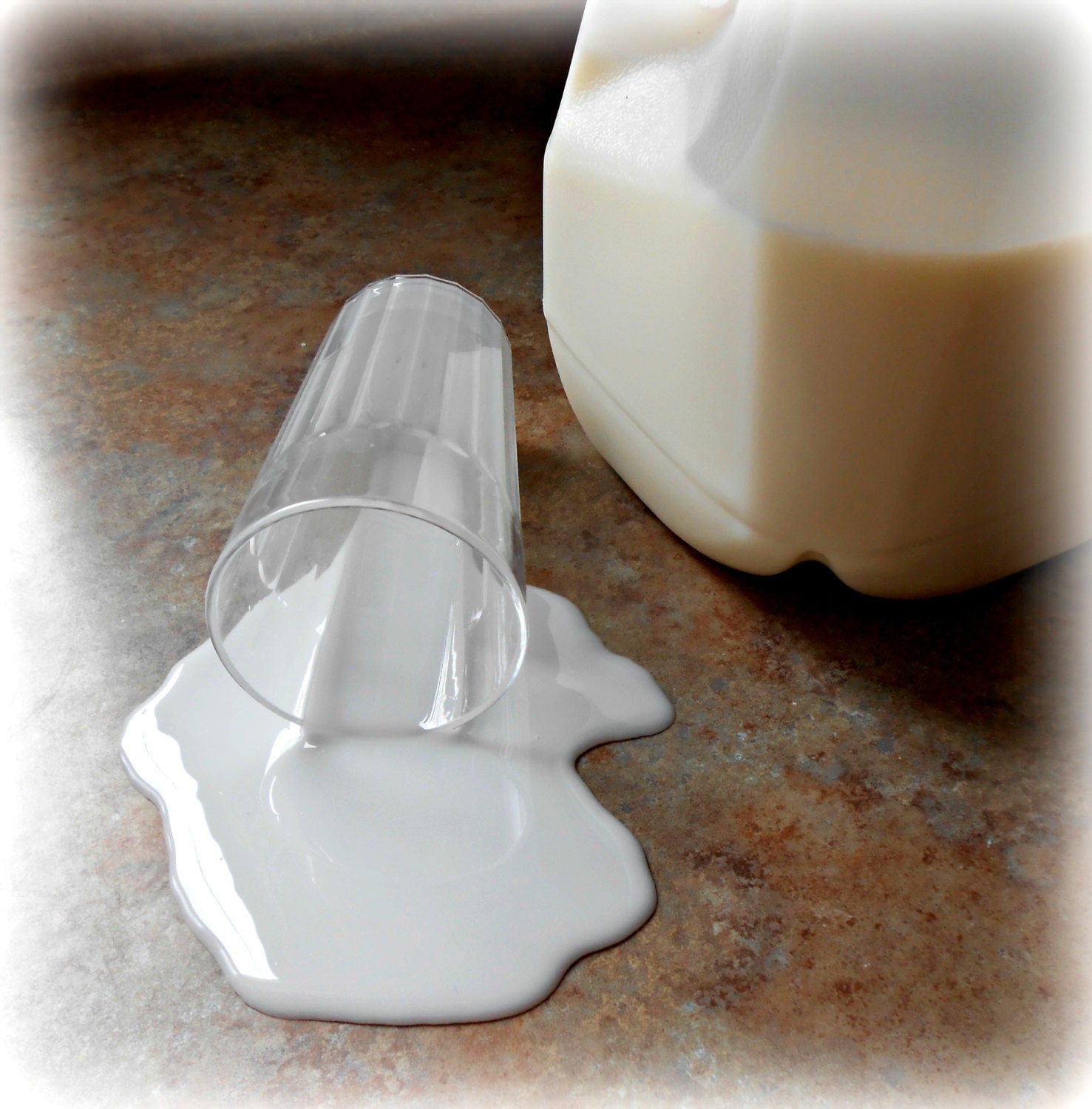 Fake Spilled Milk in a Plastic Glass Fun Food Photo Prop