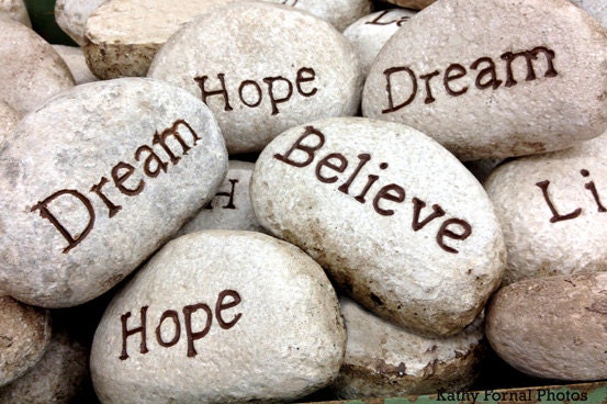 Inspirational Photography, Typography Word Wall Art, Dream Hope Believe, Rocks With Words Faith Wall Decor Photo 8" x 12" - KathyFornal