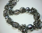 Annie Bold Silver Pearls Silver Crystals Necklace in Silver Bridesmaid Mother of Bride Wedding Jewelry