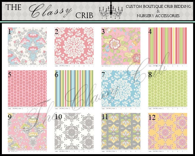 CUSTOM CRIB BEDDING - Priscilla, Pink Palette by Lila Tueller