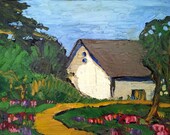 Original Oil Painting WHITE BARN GARDEN 11x14 Lynne French Landscape Art