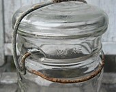 Vintage Ball jar with glass lid, great for flowers, candles, or pantry, shabby farmhouse chic