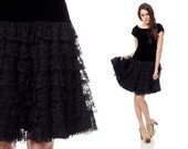 VELVET LACE Dress 80s Black Mini Party Ruffle Tiered 1980s Low Back Vintage Drop Waist Cocktail Formal Minidress Small Medium