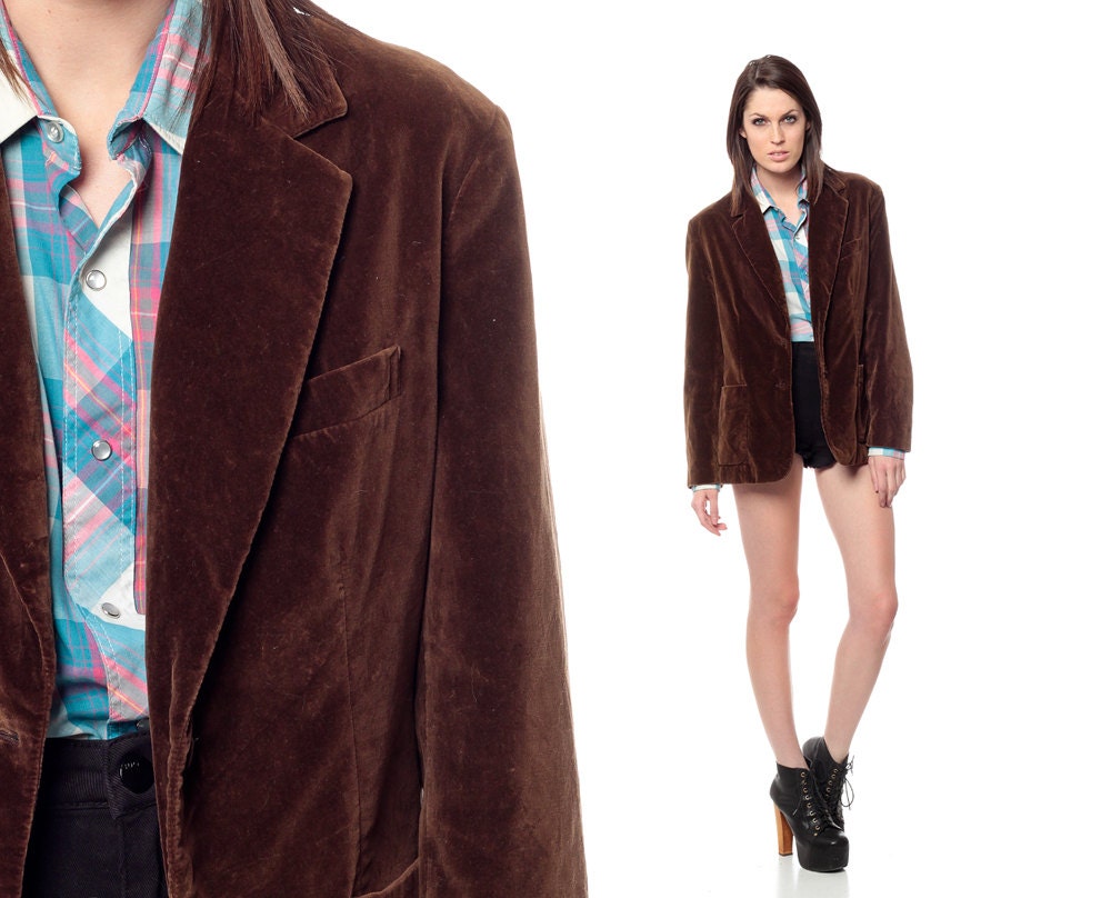 VELVET Blazer 80s Brown Tailored Jacket Vintage 1980s Classic Collared Indie Hipster Women Vintage Pocket Retro Small Medium