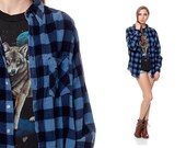 Buffalo PLAID Shirt 90s FLANNEL Blue Grunge Lumberjack Checkered 1990s Button Up Boyfriend Vintage Oversized Men Women Small Medium Large