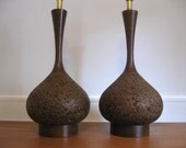 DANISH pair WALNUT and CORK table lamps