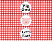 Diy BBq Printable,  Water Bottle, Milk Bottle Labels, Napkin Rings, Barbeque Party Decoration,  Pig, BB-q, INSTANT DOWNLOAD