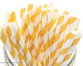 Paper Straws (100) Yellow Stripe with FREE Flags