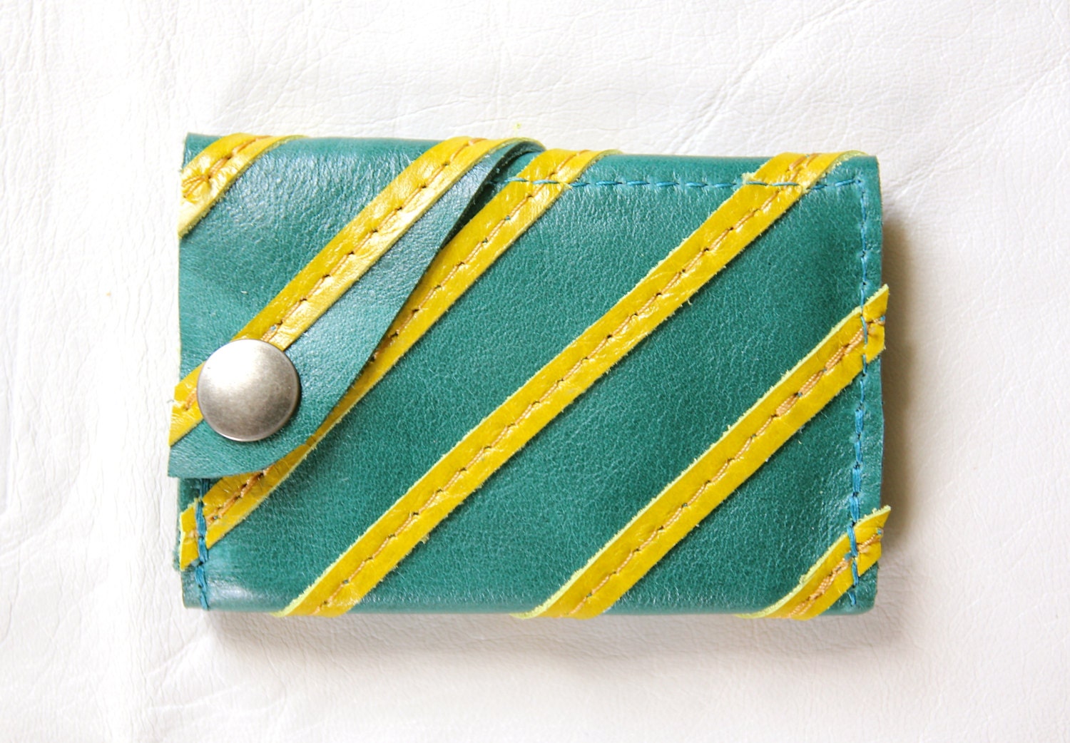 Leather Wallet "the Dave" Striped in Deep Sea Green
