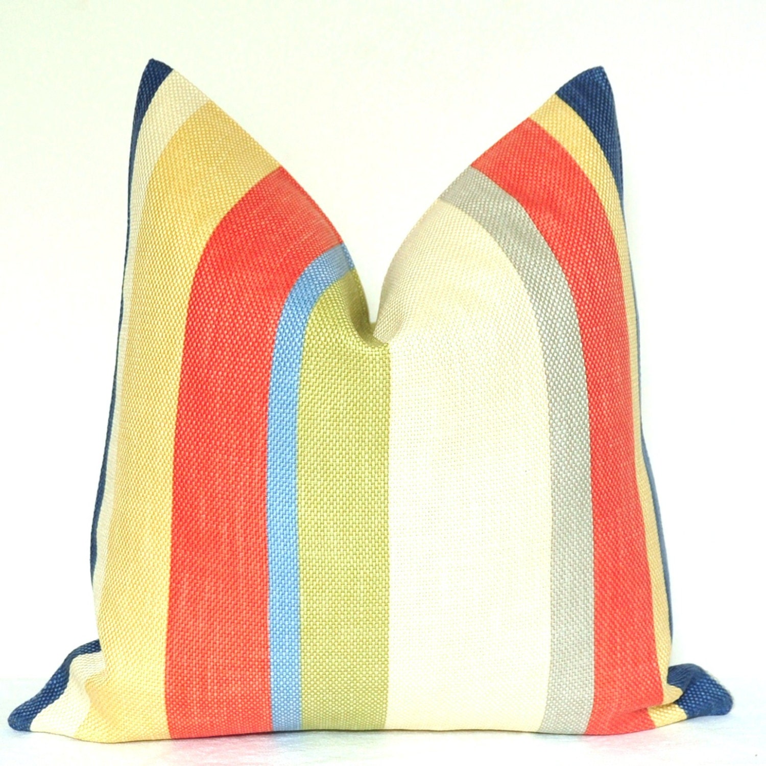 On Both Sides - Pillow Cover - Decorative Pillow - Throw Pillow - Toss Pillow - Stripes - 20x20 in - Watermelon - Green - Blue