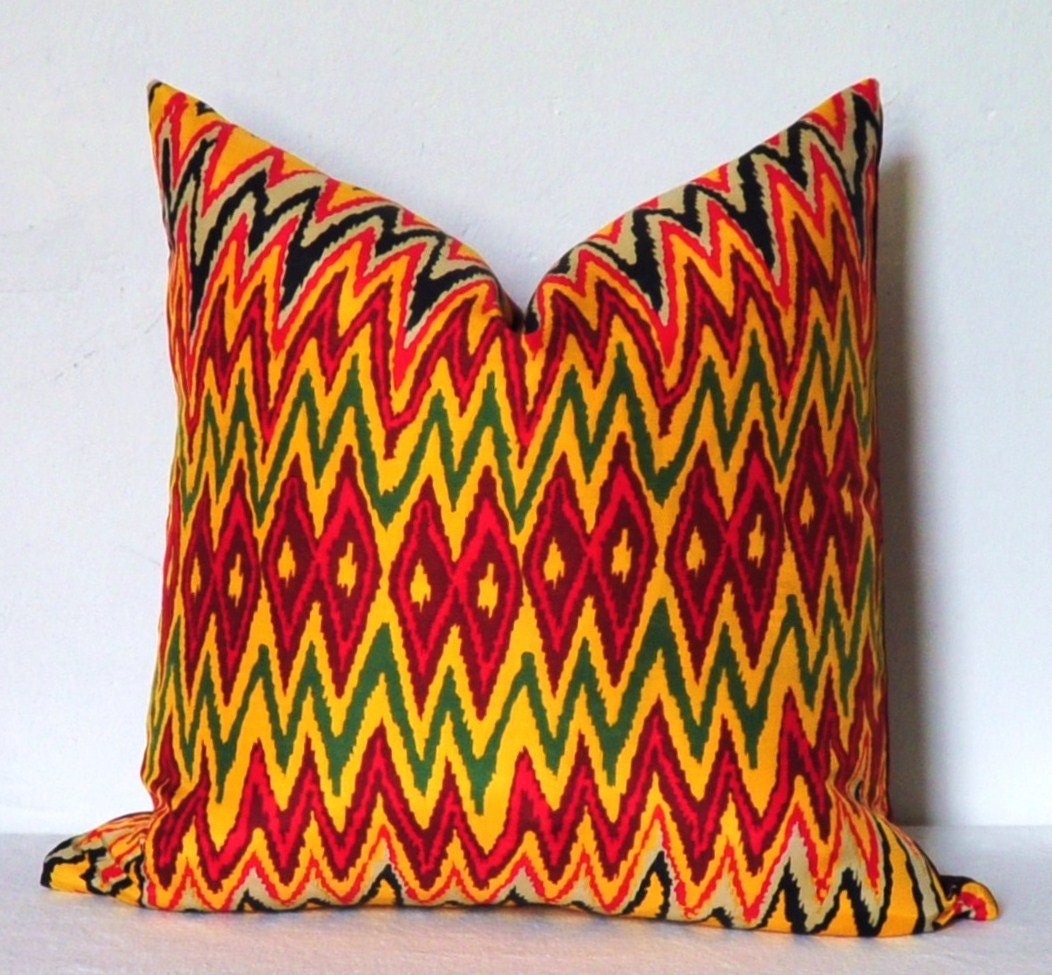 Designer Pillow - Throw Pillow - Decorative Pillow - Silk - Ikat - 17x17 inch - Maroon - Yellow - Red - Black - Taupe