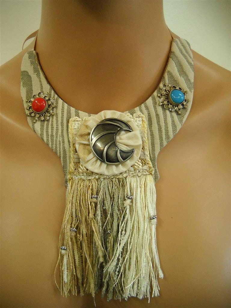 Textile bib  necklace- by J Souza - ref bb3a