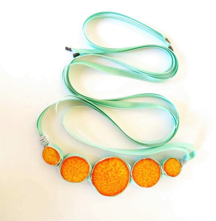 Statement Bubble Necklace orange, yellow and aqua Geometric Ceramic Jewelry