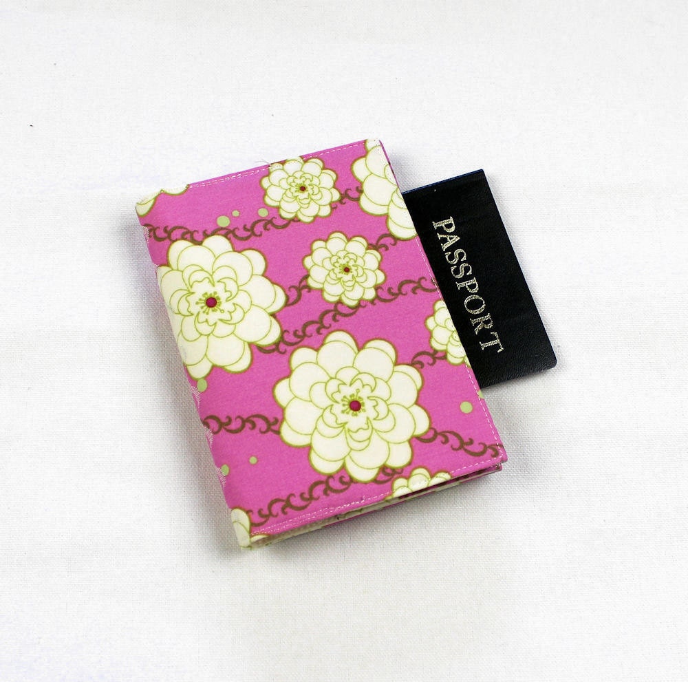 Pink Girly Girl Floral Fabric Passport Cover with Velcro Closure