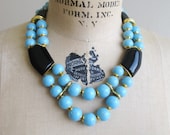 Gorgeous turquoise double strand Necklace 1980s Egyptian look