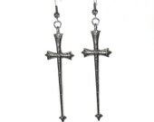 Gothic Earrings - Lionheart Earrings - Antiqued Sterling Silver Plated Medieval Cross Swords and Filigree Accented Ear Wires by Ghostlove