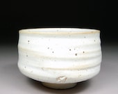 Winter Stoneware Matcha Chawan Tea Bowl glazed with White Shino Natural Iron Spots